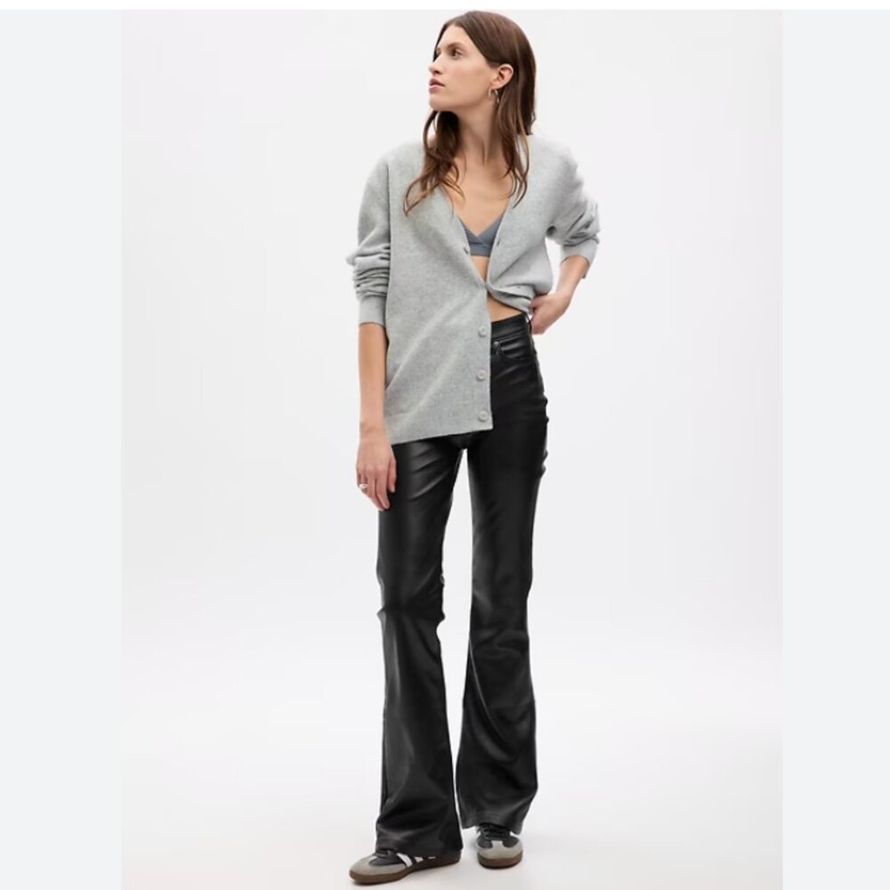 Gap 70s Flare High Rise Black Faux Leather Pants